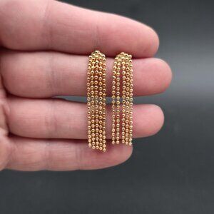 Gold Over Sterling Beaded Tassel Waterfall Dangle Earrings A7282